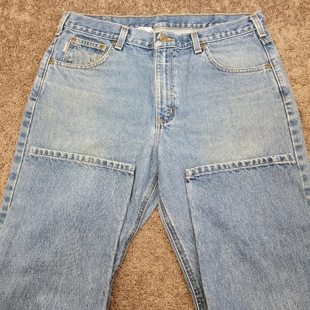 Carhartt Jeans Leather Patch Made In USA Cotton Denim 07  W37 X IN30